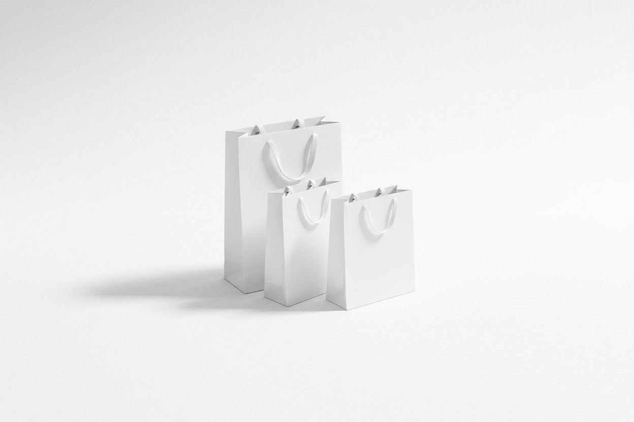 please creat a banner image in white theme and put some shopping white bag on it 